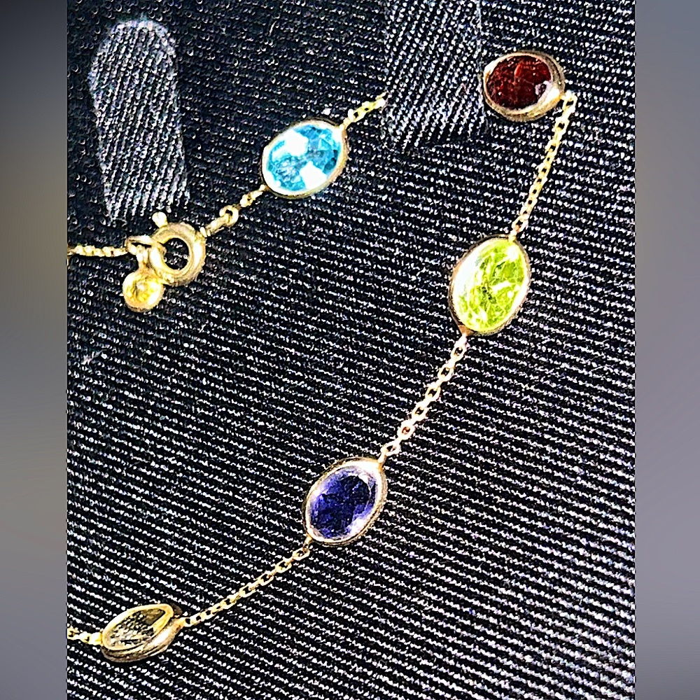 14K Gold Chain Bracelet with Colorful Multi Gemstones - Picture 12 of 12